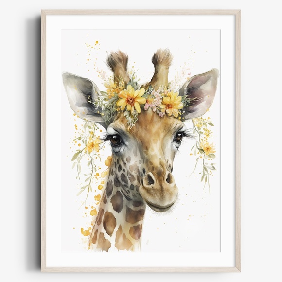 Other - Cute Floral Giraffe Watercolor Wall Art Illustration Print Poster Unframed